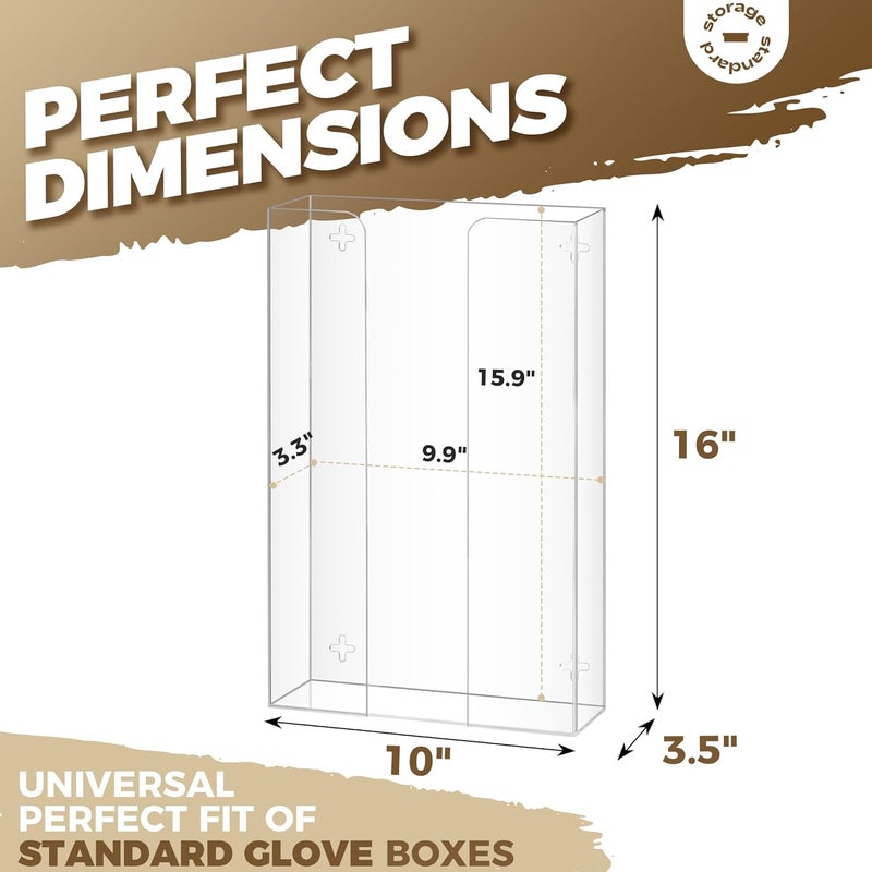 Storage Standard Triple Glove Box Holder Dispenser - Kitchen, Medical, & Latex Glove Holder Wall Mount or Countertop, Universal Fit - Thick Acrylic, Easy to Use, Slide, & Load Open Top Design - Clear - Image 4